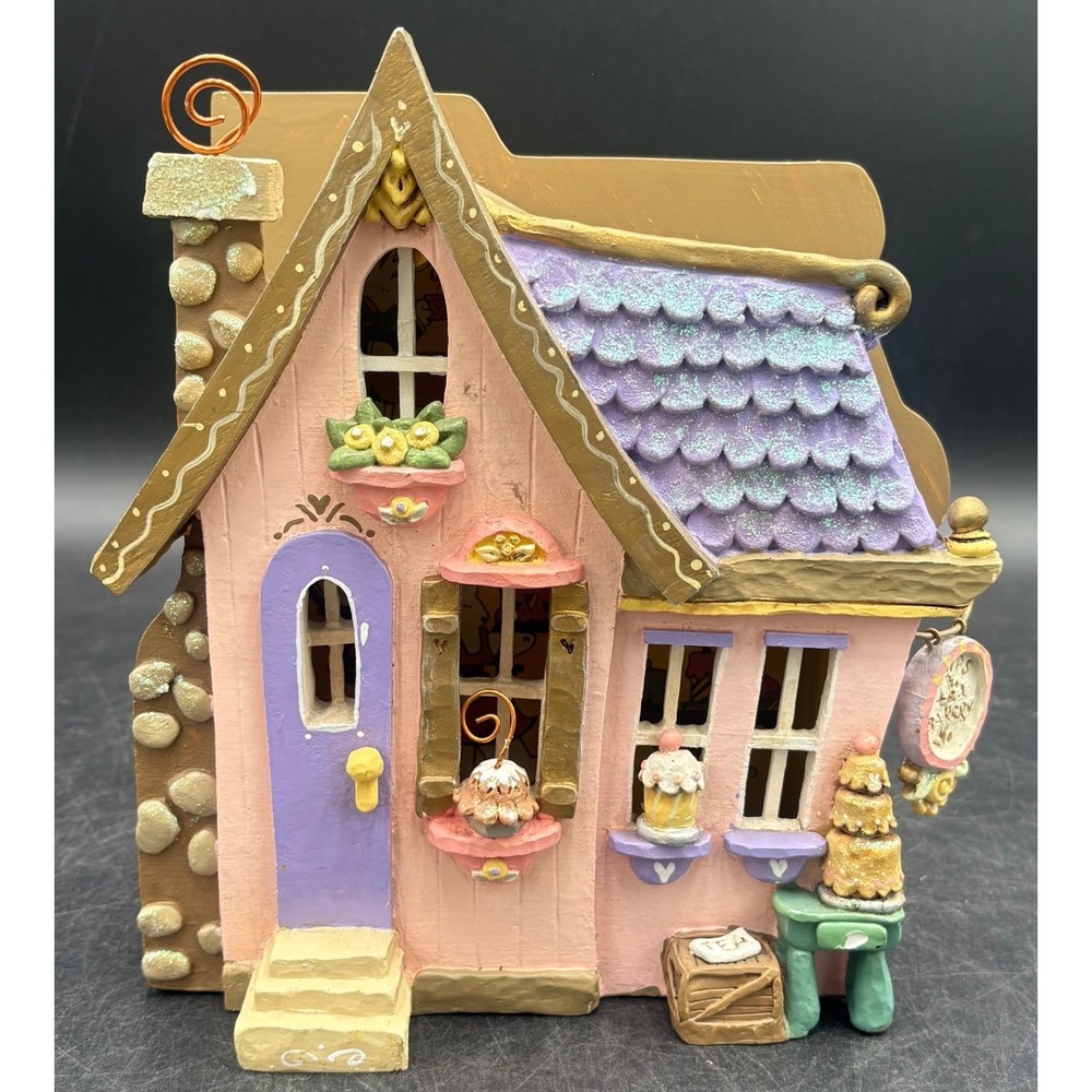 Vtg Kurt S Adler Tulips & Tea Bakery Cottage Village House Birthday Decor Spring